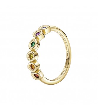 PANDORA 160779C01-48 Marvel Infinity 14k gold-plated ring with royal green,
 royal blue, salsa red, royal purple, honey coloured and yellow crystal