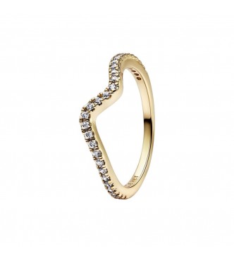 Wave 14k gold-plated ring with clear cubic zirconia