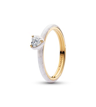 163088C01-58 Heart 14k gold-plated ring with clear cubic zirconia and shimmering white enamel