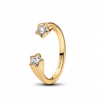 Anillo abierto Shooting Star bañado en oro de 14k con circonitas cúbicas transparentes