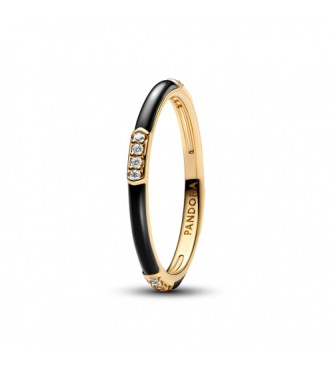 PANDORA 163686C01 Anillo bañado en oro de 14k con circonita cúbica transparente y esmalte negro