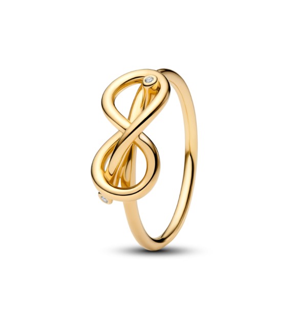PANDORA 163759C01 Anillo de nudo infinito bañado en oro de 14k con circonitas cúbicas transparentes