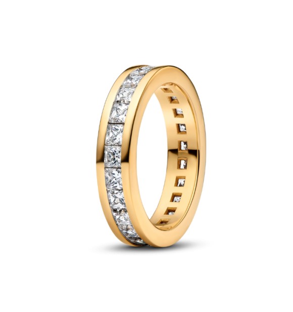PANDORA 163797C01 Anillo bañado en oro de 14k con circonita cúbica transparente