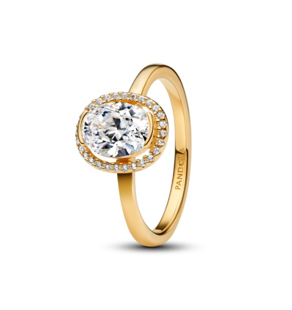 PANDORA 163802C01 Anillo bañado en oro de 14k con circonita cúbica transparente