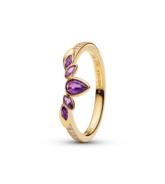 PANDORA 164135C01 Anillo de Anna de Frozen de Disney bañado en oro de 14 k con cristal violeta y circonita cúbica transparente.