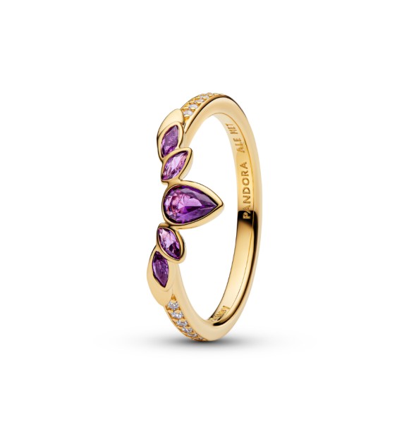PANDORA 164135C01 Anillo de Anna de Frozen de Disney bañado en oro de 14 k con cristal violeta y circonita cúbica transparente.