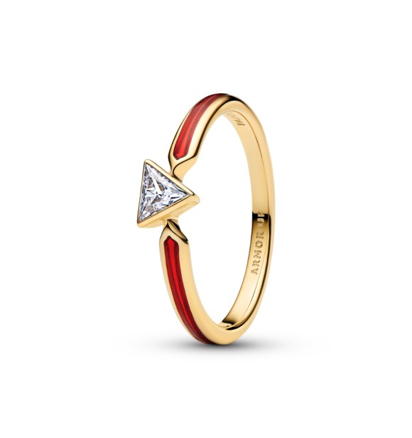 164211C01-48 Marvel Iron Man 14k gold-plated ring with clear cubic zirconia and red enamel