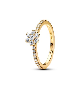 PANDORA 164499C01 Anillo de flor bañado en oro de 14k con circonita cúbica transparente