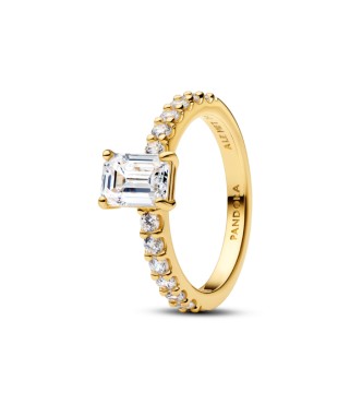 PANDORA 164506C01 Anillo bañado en oro de 14k con circonita cúbica transparente