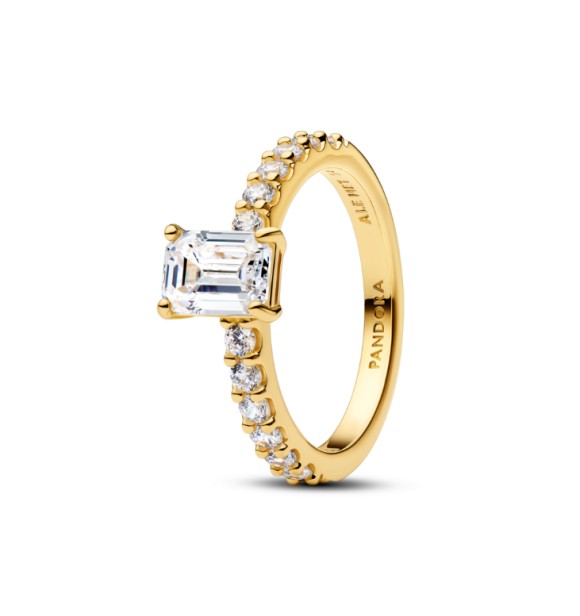 PANDORA 164506C01 Anillo bañado en oro de 14k con circonita cúbica transparente