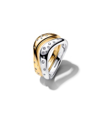 164674C01-56 Sterling silver and 14k gold-plated splittable ring with clear cubic zirconia
