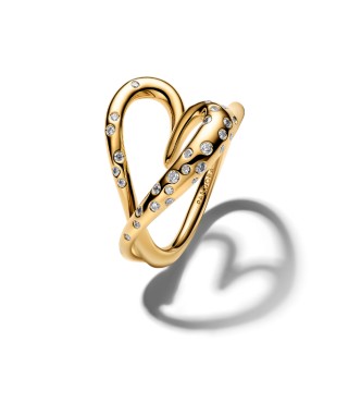 164675C01-48 Heart 14k gold-plated ring with clear cubic zirconia