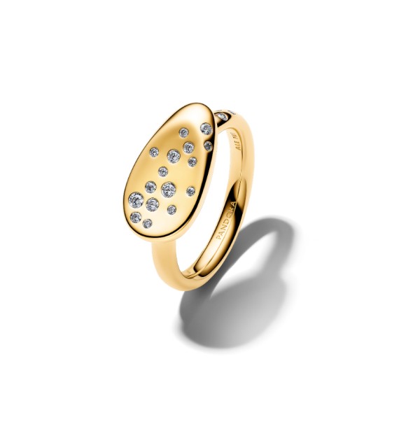 164707C01-52 14k gold-plated ring with clear cubic zirconia