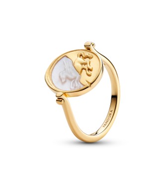 PANDORA 164812C01 Pegasus 14k gold-plated spinnable ring with golden white bioresin man-made mother of pearl