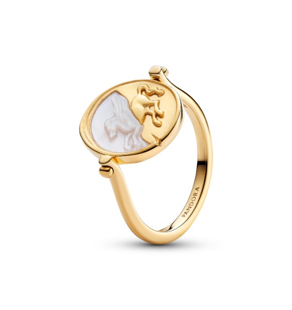 PANDORA 164812C01 Pegasus 14k gold-plated spinnable ring with golden white bioresin man-made mother of pearl