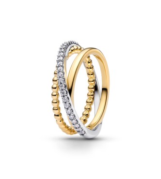 PANDORA 164826C01 Sterling silver and 14k gold-plated ring with clear cubic zirconia