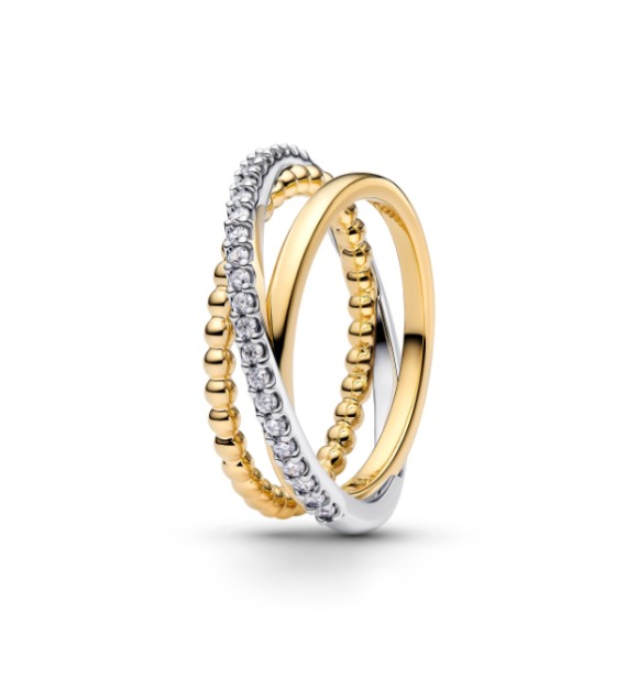 PANDORA 164826C01 Sterling silver and 14k gold-plated ring with clear cubic zirconia