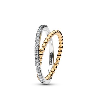 PANDORA 164827C01 Sterling silver and 14k gold-plated ring with clear cubic zirconia