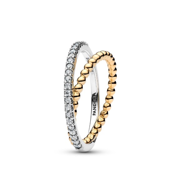 PANDORA 164827C01 Sterling silver and 14k gold-plated ring with clear cubic zirconia