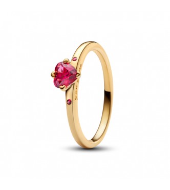 PANDORA 166574C01 Anillo corazón bañado en oro de 14k con cerezas jubileo cristal rojo