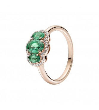14k Rose gold-plated ring with green crystal and clear cubic zirconia