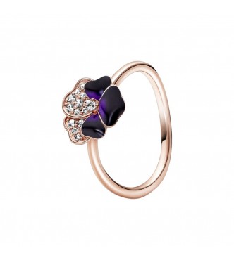 PANDORA 180764C01-48 Pansy 14k rose gold-plated ring with clear cubic zirconia and shaded blue and violet enamel