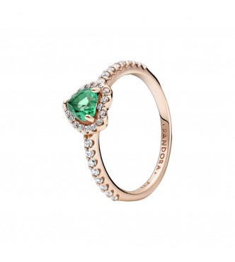 Heart 14k rose gold-plated ring with green crystal and clear cubic zirconia