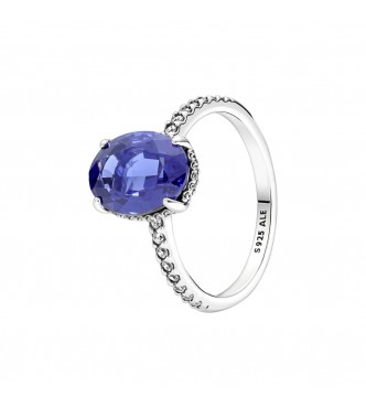 Sterling silver ring with princess blue crystal and clear cubic zirconia