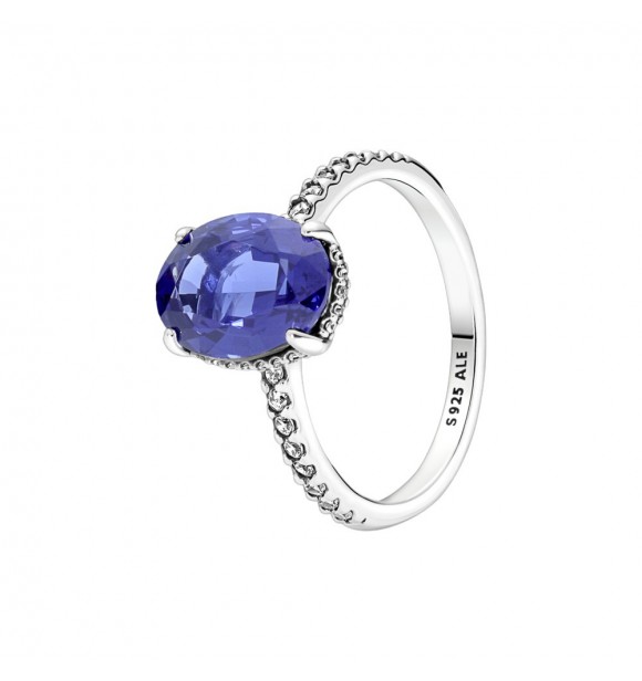 Sterling silver ring with princess blue crystal and clear cubic zirconia