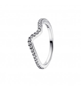 Wave sterling silver ring with clear cubic zirconia