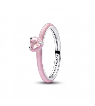 PANDORA 193088C02 Anillo de plata de ley con forma de corazón con cristal rosa orquídea y esmalte rosa brillante