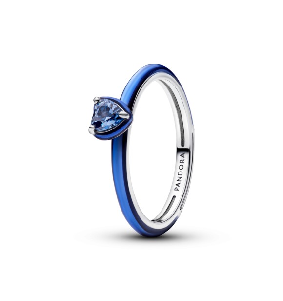 PANDORA 193088C03 Heart sterling silver ring with blue crystal and blue enamel