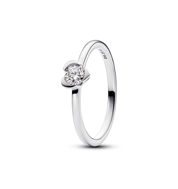 193115C01-54 Heart sterling silver ring with 0.25 ct TW G-J VS+ round brilliant excellent cut lab-grown diamond