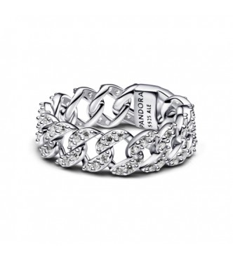 PANDORA 193557C01 Anillo en plata de ley Cadena Cubana en Pavé