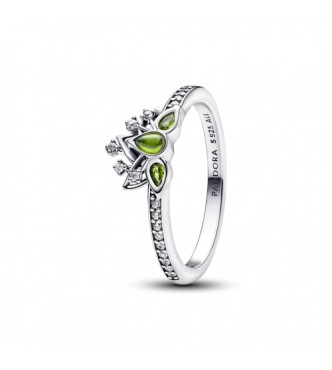 PANDORA 193653C01 Anillo de plata esterlina Disney Tiana con cristal verde claro y circonita cúbica transparente