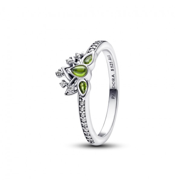 PANDORA 193653C01 Anillo de plata esterlina Disney Tiana con cristal verde claro y circonita cúbica transparente