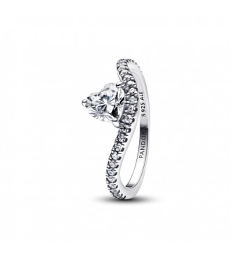 PANDORA 193661C01 Anillo de plata de ley con forma de corazón ondulado y circonita cúbica transparente