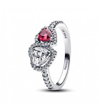 PANDORA 193662C01 Anillo de plata de ley con corazones y cerezas en cristal rojo jubileo y circonita cúbica transparente