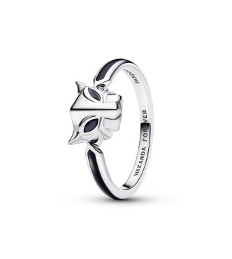 194223C01-48 Marvel Black Panther sterling silver ring with black crystal and black enamel