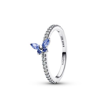 PANDORA 194269C01 Anillo de plata de ley con forma de mariposa,
 cristal azul aciano y circonita cúbica transparente.