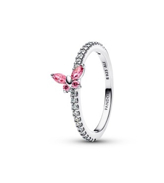 PANDORA 194269C02 Anillo de plata de ley con forma de mariposa y circonitas cúbicas rosas y transparentes.