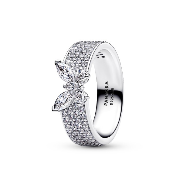PANDORA 194270C01 Anillo de plata de ley con forma de mariposa y circonitas transparentes.