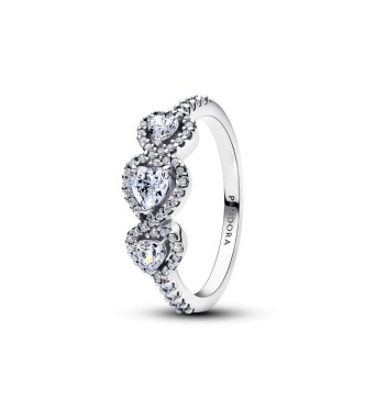 194413C01-56 Triple heart sterling silver ring with clear cubic zirconia