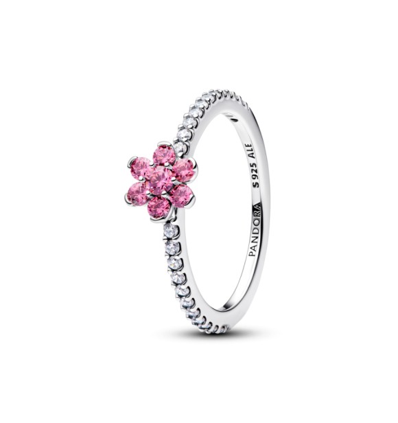 PANDORA 194499C02 Anillo de plata de ley con forma de flor y circonitas cúbicas transparentes y rosas elegantes