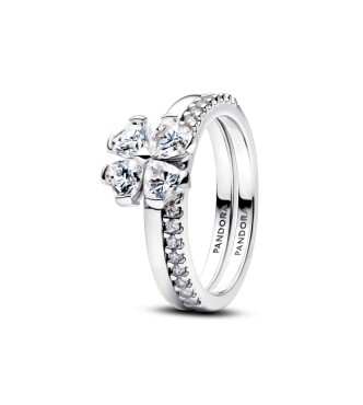 PANDORA 194507C01 Anillo divisible de trébol de plata esterlina con circonitas cúbicas transparentes