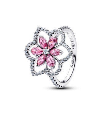 PANDORA 194577C01 Anillo de plata de ley con racimo de herbario con circonitas cúbicas transparentes y rosas elegantes.