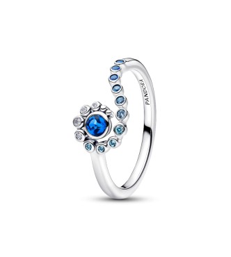 194641C01-56 Disney Moana sterling silver ring with clear cubic zirconia,
 icy green, icy blue, royal blue and london blue crystal