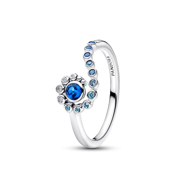 194641C01-56 Disney Moana sterling silver ring with clear cubic zirconia,
 icy green, icy blue, royal blue and london blue crystal