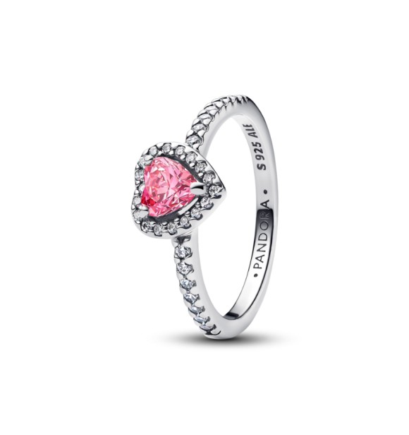 PANDORA 198421C03 Anillo de plata de ley con forma de corazón y circonitas cúbicas transparentes y rosas de fantasía