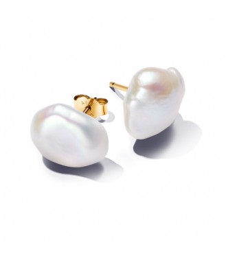 PANDORA 263309C01 Aretes chapados en oro de 14 k con perla cultivada de agua dulce tratada en color blanco barroco